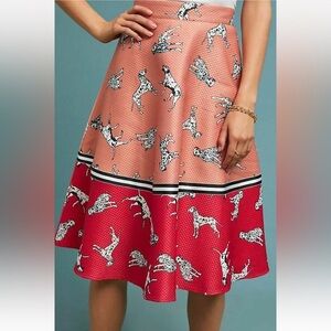 NWT Hutch x Anthropologie Dalmatian Motif Circle Midi Skirt size 2 Coral Red